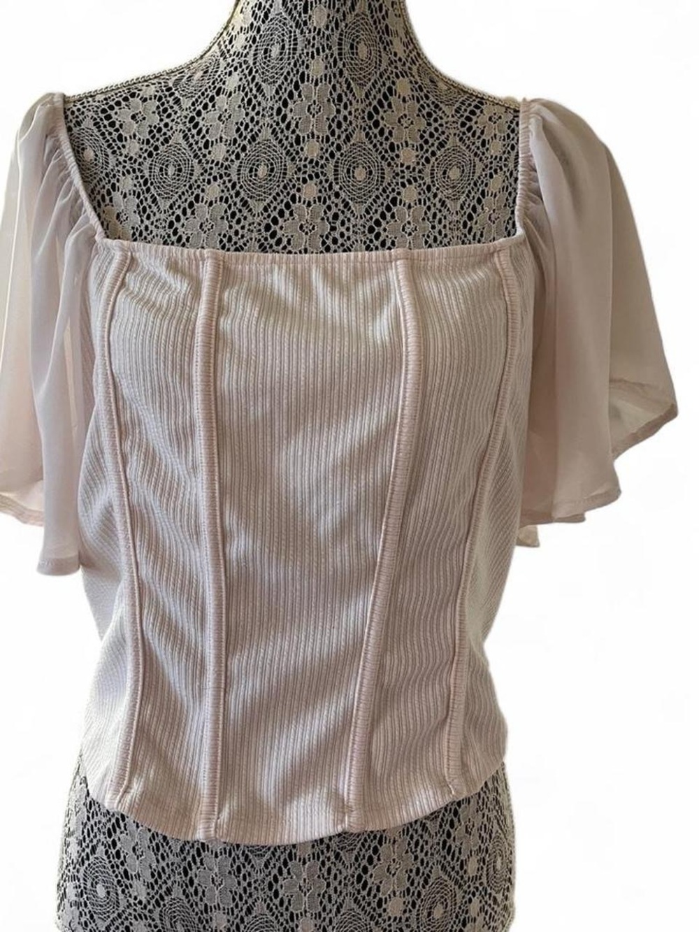 Tempted Light Pink Square Neck Puff Sleeve Crop Top